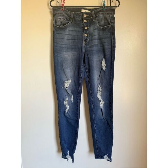 Kancan Estilo blue distressed button fly high rise jeans sz  29 - Picture 2 of 7
